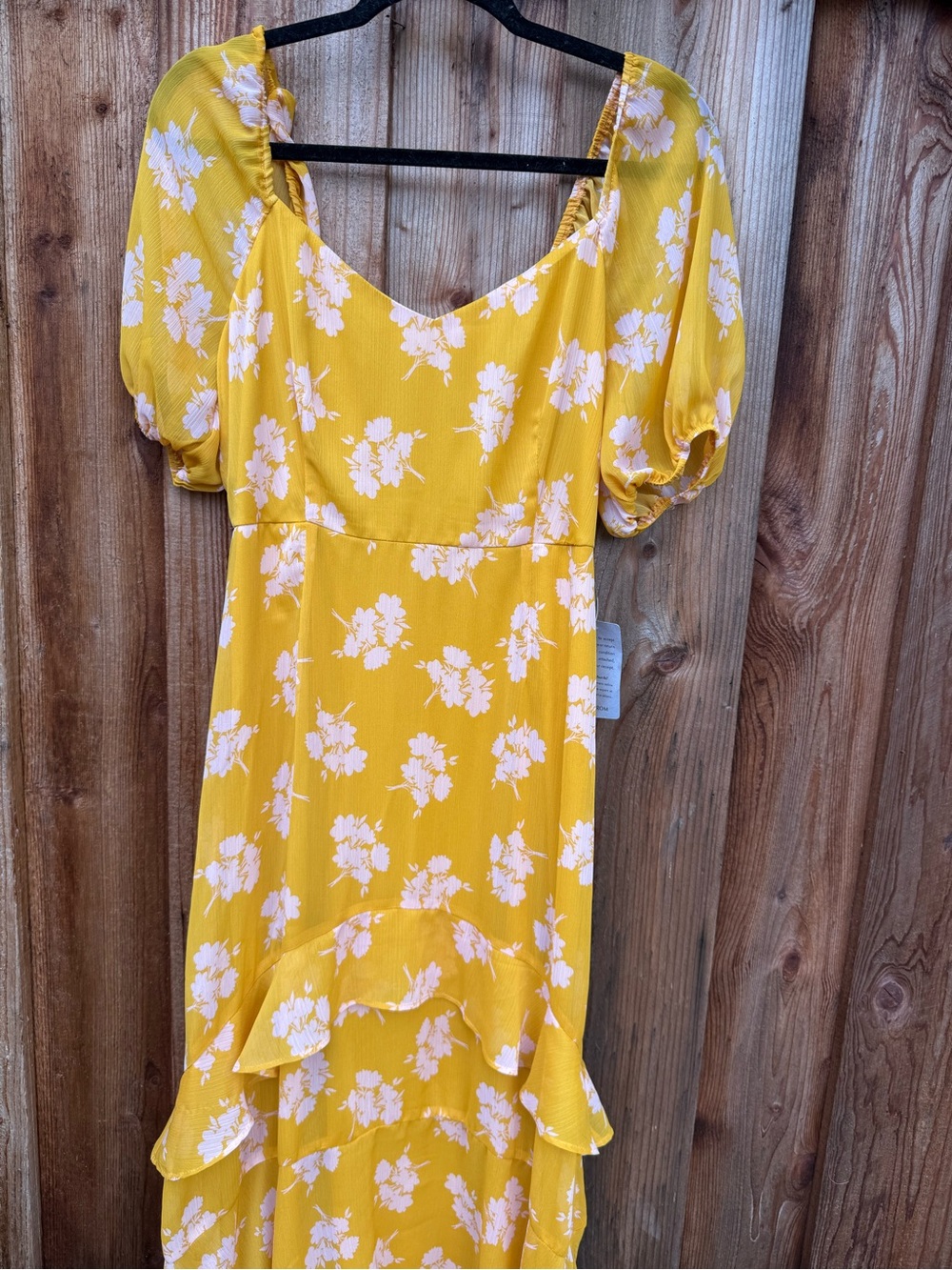 Lush Yellow Floral Puff Sleeve Midi Dress
